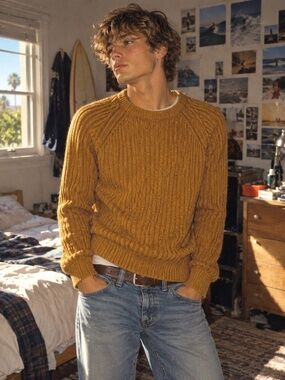H&M Men's Ribbed Crewneck Sweater in Mustard